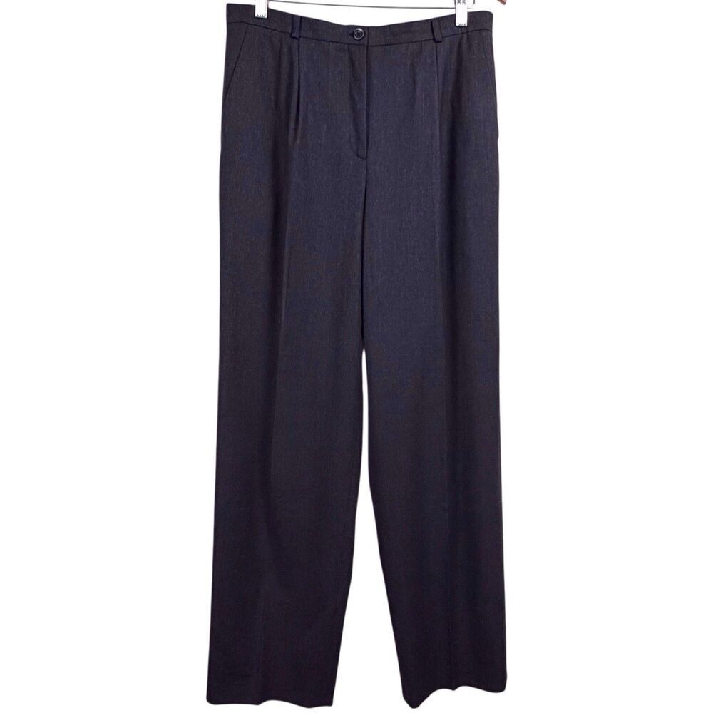 Vintage Louis Feraud Gray Wool High Rise Pleated Wide Leg Pants Size 12